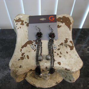 NWT Guess rose logo red silver chain earrings
